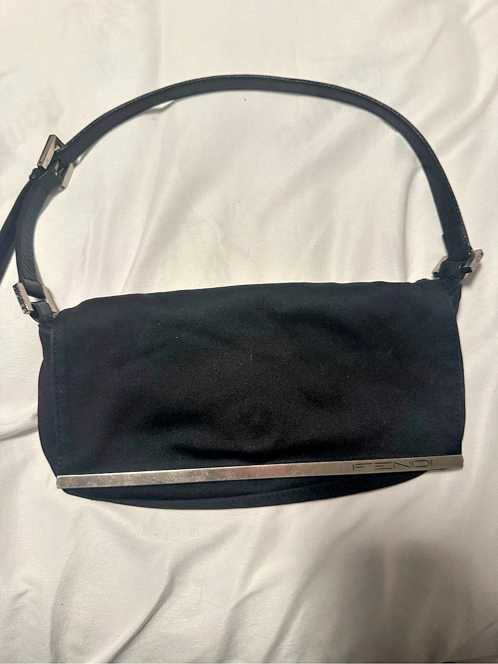 Fendi Nylon Baguette Shoulder Bag Black